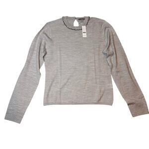 J.Crew Carolyn Sequin Trim Merino Wool Sweater Gray Size S NWT Classic Fit
